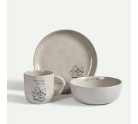 FYRKLÖVERN Disney Stitch & Angel - Set di stoviglie da 3 pezzi, con licenza ufficiale, in gres, tazza, piatto e ciotola (grigio)