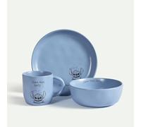 FYRKLÖVERN Disney Stitch & Angel - Set di stoviglie da 3 pezzi, con licenza ufficiale, in gres, tazza, piatto e ciotola (blu)
