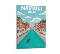 FYRN Poster da parete vintage con navigli di Milano, stampa artistica da parete estetica retrò, decorazione per camera da letto, ufficio, 30 x 45 cm, con cornice
