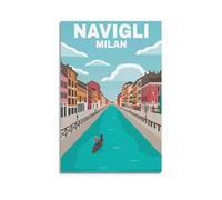 FYRN Poster da parete vintage con navigli di Milano, stampa artistica da parete estetica retrò, decorazione per camera da letto, ufficio, 30 x 45 cm, senza cornice
