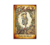 FYRN Poster vintage con stampa artistica da parete con carta dei tarocchi Il mondo, stampa artistica da parete estetica retrò, decorazione per stanza e ufficio, 40 x 60 cm, senza cornice