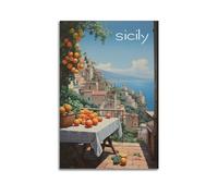 FYRN Poster vintage con stampa artistica da parete in Sicilia, decorazione artistica da parete, stile retrò, decorazione per ufficio, 30 x 45 cm, senza cornice
