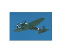 FYRNQ Poster fotografico vintage con foto militare della seconda guerra mondiale mondiale del combattente He-111, stampa artistica da parete su tela, decorazione artistica da parete per la casa e