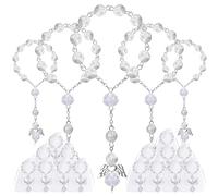 Fyshird 15 pezzi, rosario cattolico con angelo custode, ciondolo regalo in organza, portafortuna, per battesimo, comunione, cresima, matrimonio, auto, festa (argento)