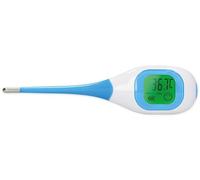 Fysic Termometro digitale FT09 per febbre, ampio display a colori, sonda flessibile, con custodia protettiva, misure visualizzate con colori ed emoticon, colore: Blu/Bianco