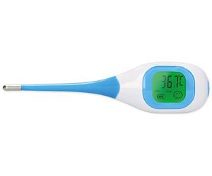 Fysic Termometro digitale FT09 per febbre, ampio display a colori, sonda flessibile, con custodia protettiva, misure visualizzate con colori ed emoticon, colore: Blu/Bianco