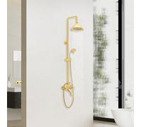 Fyssnn Sistema doccia a pioggia, set completo con doccetta a mano, rubinetto per vasca da bagno in stile retrò, colore oro, asta doccia regolabile in altezza