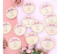 FYSUIMU 12 pezzi rosa fiocco bambino mensile pietre miliari bowknot in legno marcatori dischi mese annuncio segno per gravidanza neonato crescita foto puntello forniture decorazione