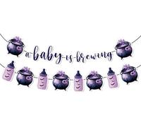 FYSUIMU 2 pz Halloween A Baby is Brewing Banner Viola Nero Calderone Bottiglia Appeso Ghirlanda per Baby Shower Sesso Rivela Gravidanza Celebrazione Forniture per feste Decor