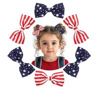 FYSUIMU 6 fermagli per capelli con fiocco patriottico, a forma di stella e strisce, per il 4 luglio, con nastro grosgrain a coccodrillo, per festa dell'indipendenza, giorno commemorativo