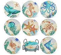 FYting 8 Pezzi Diamond Painting Bambini,Sottobicchieri,Diamond Painting Kit Completo,Diamond Painting Coasters Del Mondo Sottomarino Fai-Da-Te per Il Tè Pomeridiano, Riunioni di Famiglia e Cene(Blu)
