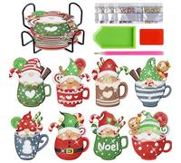 FYting 8 Pezzi Diamond Painting Bambini,Sottobicchieri,Diamond Painting Kit Completo,Sottobicchieri da Dessert Natalizi a Forma di Tazza Fai Da Te, Omino di Pan di Zenzero,Natale (Babbo Natale)