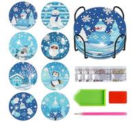 FYting 8 Pezzi Diamond Painting Bambini,Sottobicchieri,Diamond Painting Kit Completo,Sottobicchieri Del Regno del Ghiaccio e Della Neve DIY, Babbo Natale,Alce,Pinguino,Pupazzo di Neve,Natale(Blu)