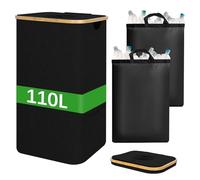 FYting Cesto Portabiancheria,110 L Portabiancheria Sporca Salvaspazio,XXL Cesta Portabiancheria Pieghevole con 2 pezzi Borsa Interna Impermeabile Rimovibile/Borsa di Stoccaggio Laterale (Nero)