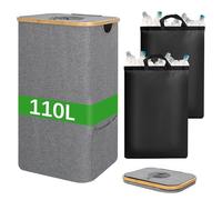 FYting Cesto Portabiancheria,110 L Portabiancheria Sporca Salvaspazio,XXL Cesta Portabiancheria Pieghevole con 2 pezzi Borsa Interna Impermeabile Rimovibile/Borsa di Stoccaggio Laterale (Grigio)