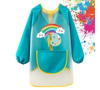 FYting Grembiule Asilo Bambina, Grembiule Pittura Bambini, Grembiule Asilo, Materiale Tpu Sicuro, Lavorazione Raffinata, Manichetto Elastico,Regolabile, Impermeabile, Non Sporcherà I Vestiti(Blu)
