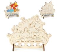 FYting Regalo di battesimo per ragazzo, regalo di battesimo per ragazze, in legno Arche Noah, colorato Doodle Safari, confezione regalo in denaro, regalo originale per ragazzi e ragazze