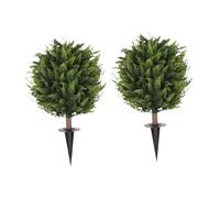 FytStycale 2 Pezzi Albero Topiario Artificiale Siepe Sferica Arbusto Finto con Picchetto PVC Resistente Adatto per Decorazione Natalizia Esterno Ingresso Casa, 2 Pezzi