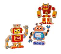 FytStycale 3 Pezzi Robot di Costruzione in Legno 3D Colorato Set di Costruzione Meccanismo Assemblato Legno Pedagogico Gioco Educativo per Il Tempo, Modello 3D