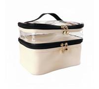 FytStycale Beauty Case a Doppio Strato Materiale in Pelle PU Trousse da Viaggio Impermeabile Design Alla Moda Organizzatore per Trucchi con Manico per Donne, Beige, Beige