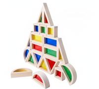 FytStycale Blocchi Acrilici per Bambini Gioco Didattico in Legno Arcobaleno Geometrico Costruzione con Inserti Traslucidi per Scoprire Ombre E di Colori Finitura