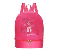 FytStycale Borsa da Ballo con Portascarpe Impermeabile Zainetto da Balletto per Danzatrici, Rosso Rosa, Scarpe Ricamate
