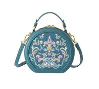 FytStycale Borsa Donna a Mano Circolare Borsa a Tracolla Borsetta con Ricamo Floreale E Tracolla Regolabile Stile Moderno Adatta per Uscita Serale Appuntamenti Viaggio, Blu Pavone