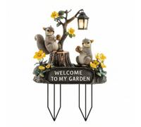 FytStycale Cartello di Benvenuto per Giardino con Scoiattoli Metallici Decorativi da Esterno con da Inserire nel Terreno atto per Regali Giardino E Cortile