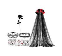 FytStycale Copricapo da sposa di Halloween, copricapo da donna, horror gotico, regalo, per capelli, da sposa per giochi di ruolo e performance, Rosso Nero