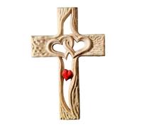 FytStycale Croce in Legno Intarsiata Cuori Intrecciati Incisione Manuale Connessa Forma di Cuore Ornamento Da Parete E Tavolo Emblema di Spiritualità E, Legno standard
