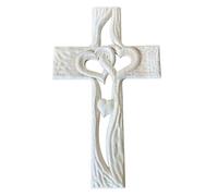 FytStycale Croce in Legno Intarsiata Cuori Intrecciati Incisione Manuale Connessa Forma di Cuore Ornamento Da Parete E Tavolo Emblema di Spiritualità E, Bianco standard