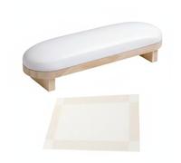FytStycale Cuscino per Manicure Poggiabraccio Supporto Bracciolo con Base in Legno Pelle Pu Impermeabile Schiuma Memory per Precisione E Stabilità Adatto per, Beige, Set Poggiamano Legno