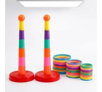FytStycale Gioco di Lancio Anelli per Bambini con Base Antiscivolo in Plastica per Sviluppare La Precisione E le Capacità Motorie Attività Ricreative per, 2 colonne + 27 anelli rinforzati