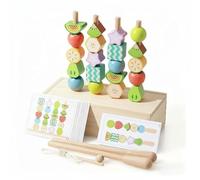 FytStycale Gioco Educativo Perline Legno Bambini Confezione Perline Frutta Schede Modello Strumenti Infilare Ordinare Comporre Pattern Apprendimento Sensoriale Adatto a Casa Prescuola Aula