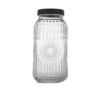 FytStycale Jar Pitcher Caraffa in Vetro Brocca Contenitore Dispenser Grande Capacità 64oz con Tacche di Misurazione E Manico Ergonomico Adatta per Bevande Fredde, 64OZ, Coperchio Girasole Nero