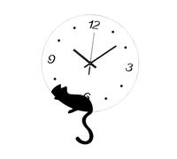 FytStycale Orologio da Parete Silenzioso Ornamento Gatto Cartone Animato in Acrilico per Decorazione Design Moderno Accessorio Muto Adatto a Regalo Ufficio, Gatto in Basso a Sinistra