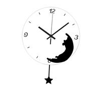 FytStycale Orologio da Parete Silenzioso Ornamento Gatto Cartone Animato in Acrilico per Decorazione Design Moderno Accessorio Muto Adatto a Regalo Ufficio, Gatto in Basso a Destra
