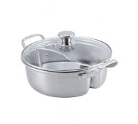 FytStycale Pentola per Hot Pot Divisoria in Acciaio 304 con Due Scomparti Separati da Un Setto Verticale E Manici Termoisolanti Laterali con Coperchio in con in, 30CM