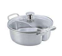 FytStycale Pentola per Hot Pot Divisoria in Acciaio 304 con Due Scomparti Separati da Un Setto Verticale E Manici Termoisolanti Laterali con Coperchio in con in, 32CM