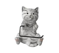 FytStycale Portarotolo Carta Igienica Supporto per Rotoli Da Muro Dispenser Decorativo Porta Carta Murale con Simpatico Gatto Scolpito a Mano in Resina Adatto Pe, Grigio
