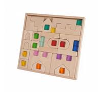 FytStycale Puzzle Castello Legno Tagli Sagomati Puzzle Ad Incastro Riconoscimento di Forme Busy Board in Legno, Castello In Faggio Con 19 Gemme Effetto Gelatina