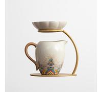 FytStycale Set Caraffa da Tè con Supporto Non Tossico Set da Tè in Ceramica Stile Ru Design Innovativo per Casa, Ufficio, Beige, Tazza Seawater