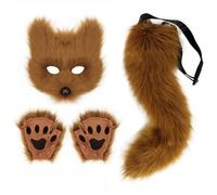 FytStycale Set con Coda, Orecchie e Guanti Peloso Set Maschera e Coda di Pelliccia Morbido Costume per Adulti