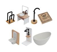 FytStycale Set da Bagno per Casa delle Bambole in 1:12, WC, Regali di Compleanno per Bambini, Accessori Classici per La Casa delle Bambole, Set 7pcs