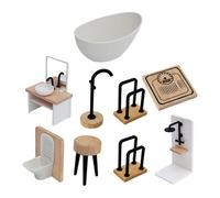 FytStycale Set da Bagno per Casa delle Bambole in 1:12, WC, Regali di Compleanno per Bambini, Accessori Classici per La Casa delle Bambole, Set da 9 Pezzi