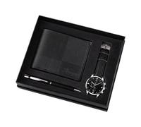 FytStycale Set Regalo Da Uomo con Orologio, Portafoglio E Penna, Realizzato in Resistente PU E Metallo, con Un Design Elegante, Ideale per La Festa Del Papà, L, Nero Argento