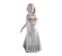 FytStycale Statua in Ceramica Raffigurante Una Bambina con dei Fiori, Statuetta da Collezione Raffigurante Mamma, Famiglia E Amici.