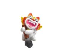 FytStycale Statuetta Gatto Decorativa Resina Scultura Ornamento Soprammobile Posa di Benvenuto Bocca Aperta E Zampa in Alto Coda Dietro Curva Collare Decorativo, Bianco, Gatto Wa Con Pennello