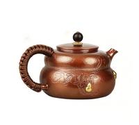 FytStycale Teiera in Rame Martellato Bollitore di Rame Artigianale Teiera con Coperchio per Collezionisti, Stile Giapponese, Design Con Motivo A Zucca, Artigianato In Rame Puro