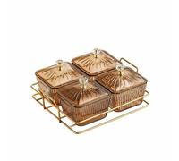 FytStycale Vassoio Portasnak Multiscomparto Ciotola Contenitore Vassoietto con Coperchi Contenitori Separati E Supporto in Metallo, Ambra, Quattro Scomparti Senza Coperchio